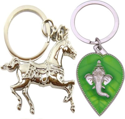 MGP FASHION Running Horse God Spiritual Shree Ganesh Ganpati Ji Ganesh Ji Lord Green Leaf Gift Girl Boy Men Women Friend Keyring Combo Key Chain