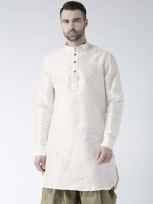 Over Crowd Men Solid Pathani Kurta(White)