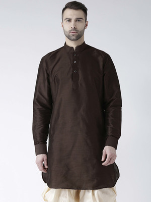 Over Crowd Men Solid Pathani Kurta(Brown)