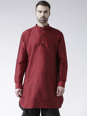 Over Crowd Men Solid Pathani Kurta(Red)