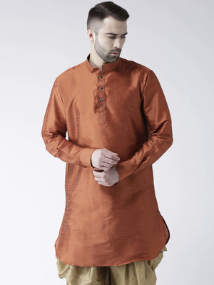Larwa Men Solid Pathani Kurta(Orange)