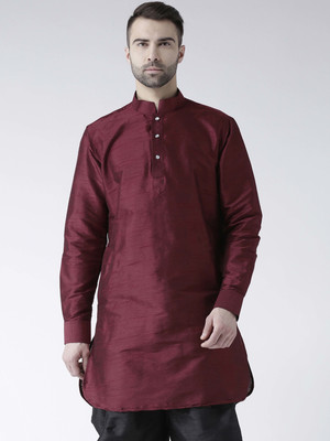 Over Crowd Men Solid Pathani Kurta(Maroon)