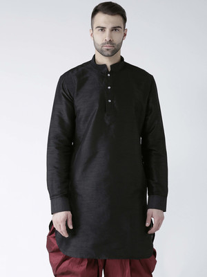 Over Crowd Men Solid Pathani Kurta(Black)