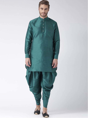 Over Crowd Men Solid Pathani Kurta(Blue)