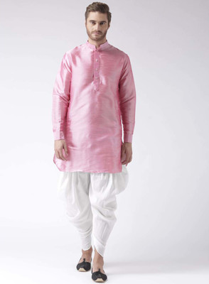 Over Crowd Men Solid Pathani Kurta(Pink)