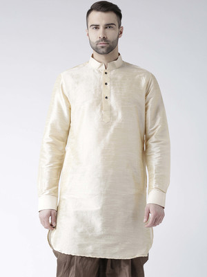 Over Crowd Men Solid Pathani Kurta(Beige)