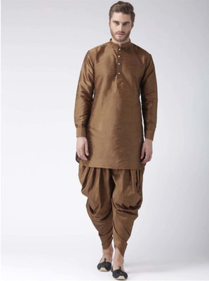 Over Crowd Men Solid Pathani Kurta(Brown)
