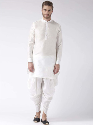 Over Crowd Men Solid Pathani Kurta(White)