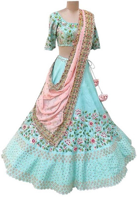 Taani fashion Embroidered Semi Stitched Lehenga Choli(Light Blue)