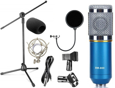 

Techtest Condenser BM-800 Microphone With Pro Microphone Stand And Pop Filter For Recording Sound Studio Dynamic Professional Set Condenser Microphone(Blue)