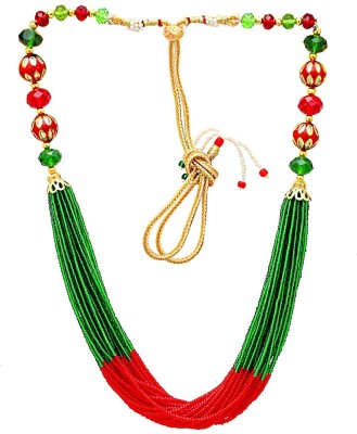 MissMister Multistrand Red & Green Beaded Meena work adjustable Traditional necklace Women  Beads Gold-plated Plated Brass Necklace