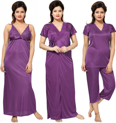 Lovira Women Nighty Set(Purple)