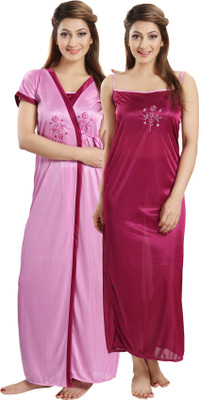Lovira Women Nighty with Robe(Pink)