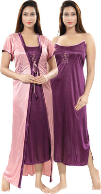 Be You Women Nighty with Robe(Purple, Pink)