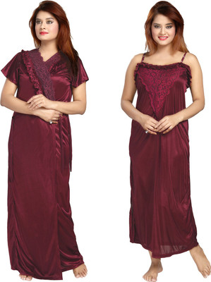 Nightify Women Nighty with Robe(Maroon)
