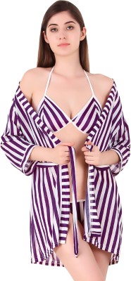 Xs and Os Women Robe and Lingerie Set(Purple, White)