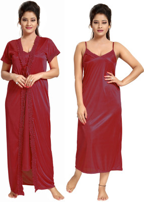 Be You Women Nighty with Robe(Red)