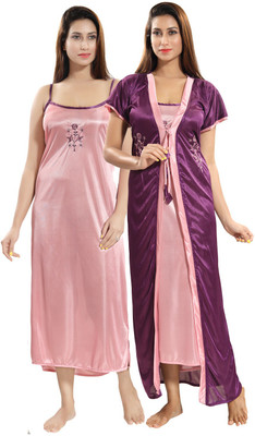 Lovira Women Nighty with Robe(Purple)