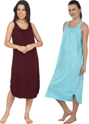 Blazon Women Nighty Set(Light Blue, Maroon)