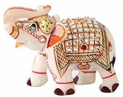 Jaipuri Craft Handicraft Emboss Painted Marble Elephant Showpiece Home Decor Marble Meena Elephant (3 Inch) Decorative Showpiece  -  7 cm(Marble, White, Gold)