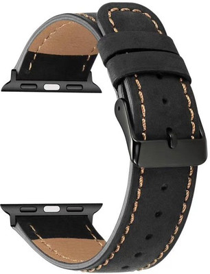 HIGAR Classic Leather strap band for 42mm / 44mm watch - Black Smart Watch Strap(Black)
