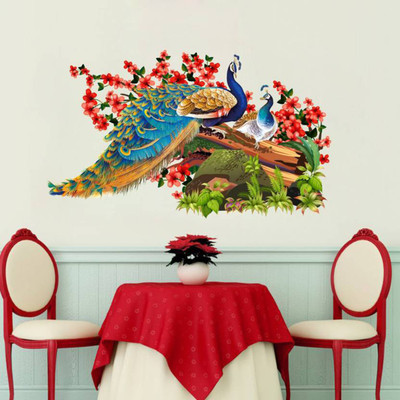 Aquire 90 cm Wall Peacocks Two Royal Feather National Bird on Branch Living Room D�cor Self Adhesive Sticker(Pack of 1)