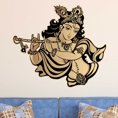 Aquire 65 cm God Krishna Playing Flute Beautiful Design Self Adhesive Sticker(Pack of 1)