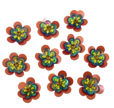 Embroiderymaterial 2.1CM Hand Beaded Sequins Flower Appliques Flower Patches for Embellishment (10Pcs)
