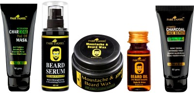 PARK DANIEL Mens Grooming and Beard Kit(Pack of 5 Items Charcoal Peel off mask, Scrub, Beard Serum, Wax and oil)(5 Items in the set)
