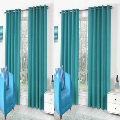 New panipat textile zone 213.36 cm (7 ft) Polyester Door Curtain (Pack Of 4)(Solid, Aqua)
