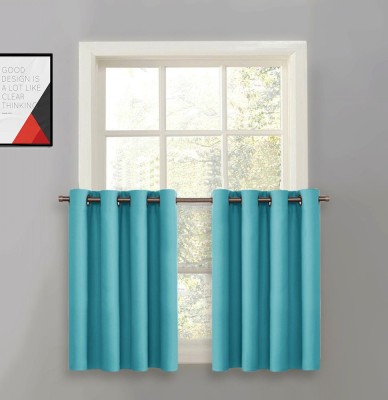 LE HAVRE 91.44 cm (3 ft) Silk Blackout Window Curtain (Pack Of 2)(Solid, Turquoise)