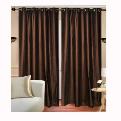 New panipat textile zone 274.32 cm (9 ft) Polyester Long Door Curtain (Pack Of 2)(Solid, Brown)