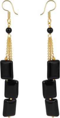 PearlzGallery Pearlzgallery's Black Agate in Coin Shape Earring with Alloy Gold Plated for Women Agate Alloy Drops & Danglers