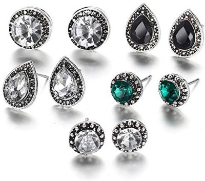 Shining Diva 5 Pairs Combo Stylish Oxidized Silver Stud Earrings Crystal Alloy Stud Earring