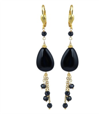 PearlzGallery Pearlzgallery's Black Agate in pear shape with Alloy Gold Earring for Women Agate Alloy Drops & Danglers