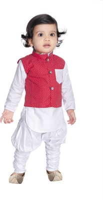 new gen Baby Boys Festive & Party Kurta, Waistcoat and Dhoti Pant Set(Red Pack of 1)