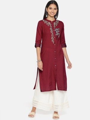 Alena Women Embroidered Straight Kurta(Maroon)