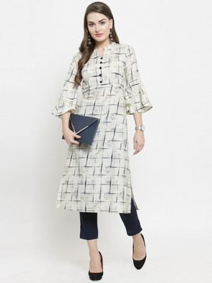 indibelle Women Checkered Straight Kurta(White)