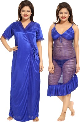 Lovira Women Nighty with Robe(Blue)