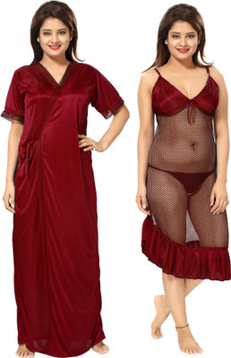 Be You Women Nighty with Robe(Maroon)