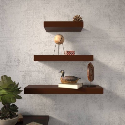 OnlineCraft ch701 wooden wall 3 shelf mota 16,14,12 ( brown) Wooden Wall Shelf(Number of Shelves - 3, Brown)