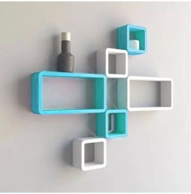 OnlineCraft ch427 wooden wall shelf 6 ka set ( blue ,white) Wooden Wall Shelf(Number of Shelves - 6, Blue, White)