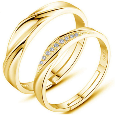 MYKI Statement Couple Ring For Women & Girls Stainless Steel Swarovski Crystal Gold Plated Ring Set