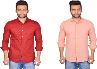 La Milano Men Solid Casual Red, Pink Shirt(Pack of 2)