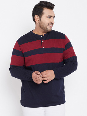 bigbanana Colorblock Men Henley Neck Dark Blue, Maroon T-Shirt