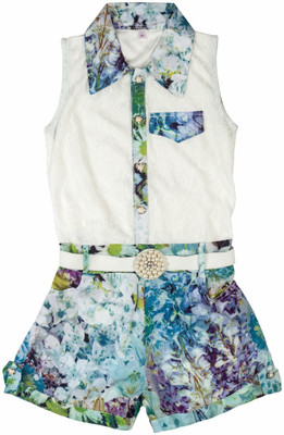 

Hunny Bunny Floral Print Girls Jumpsuit, Ecru;mint