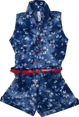 

Hunny Bunny Floral Print Girl's Jumpsuit, Denim blue