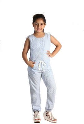 

Paul & doll Polka Print Girls Jumpsuit, Dusty blue with polka dots