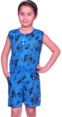 

Pari & Prince Printed Girls Jumpsuit, Azure blue