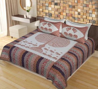 SPSON'S HANDLOOM Cotton Double Flat 140 TC Self Design Bedsheet(Pack of 3, Beige)